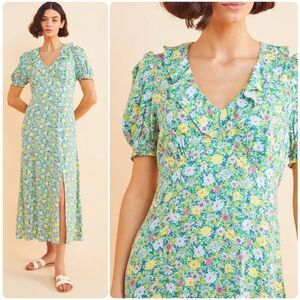 Albaray Dotty Daisy Print Midi Dress in Green/Multi | Size 4